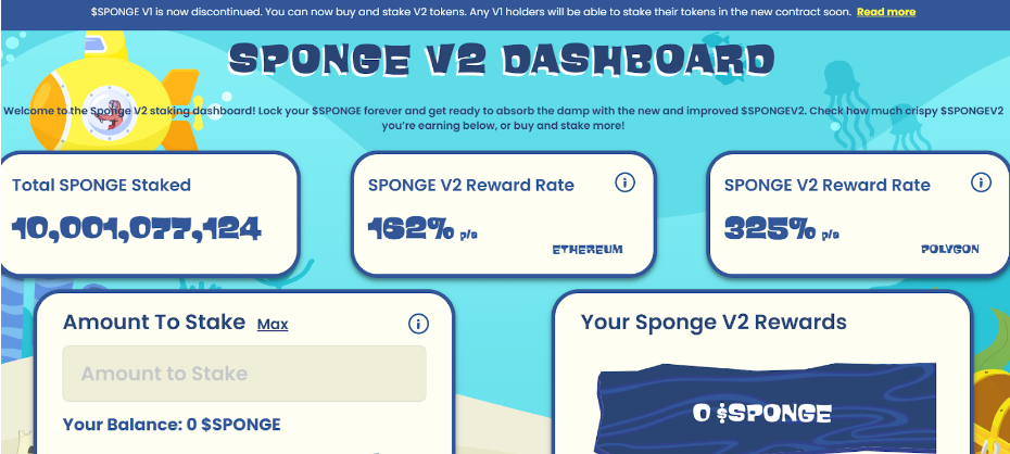 Spongev2 token staking dashboard