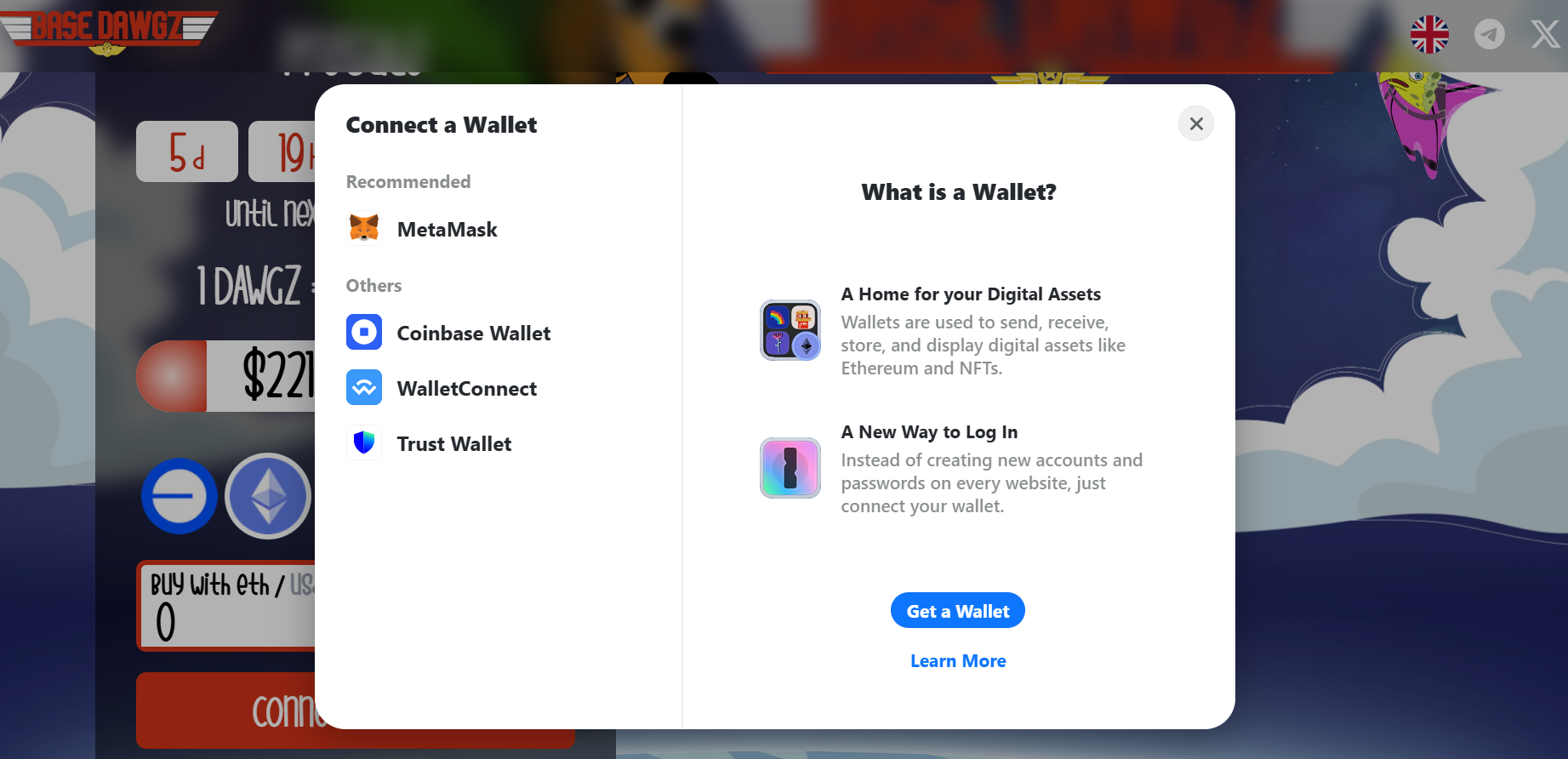 connect wallet to buy Base Dawgz tokens
