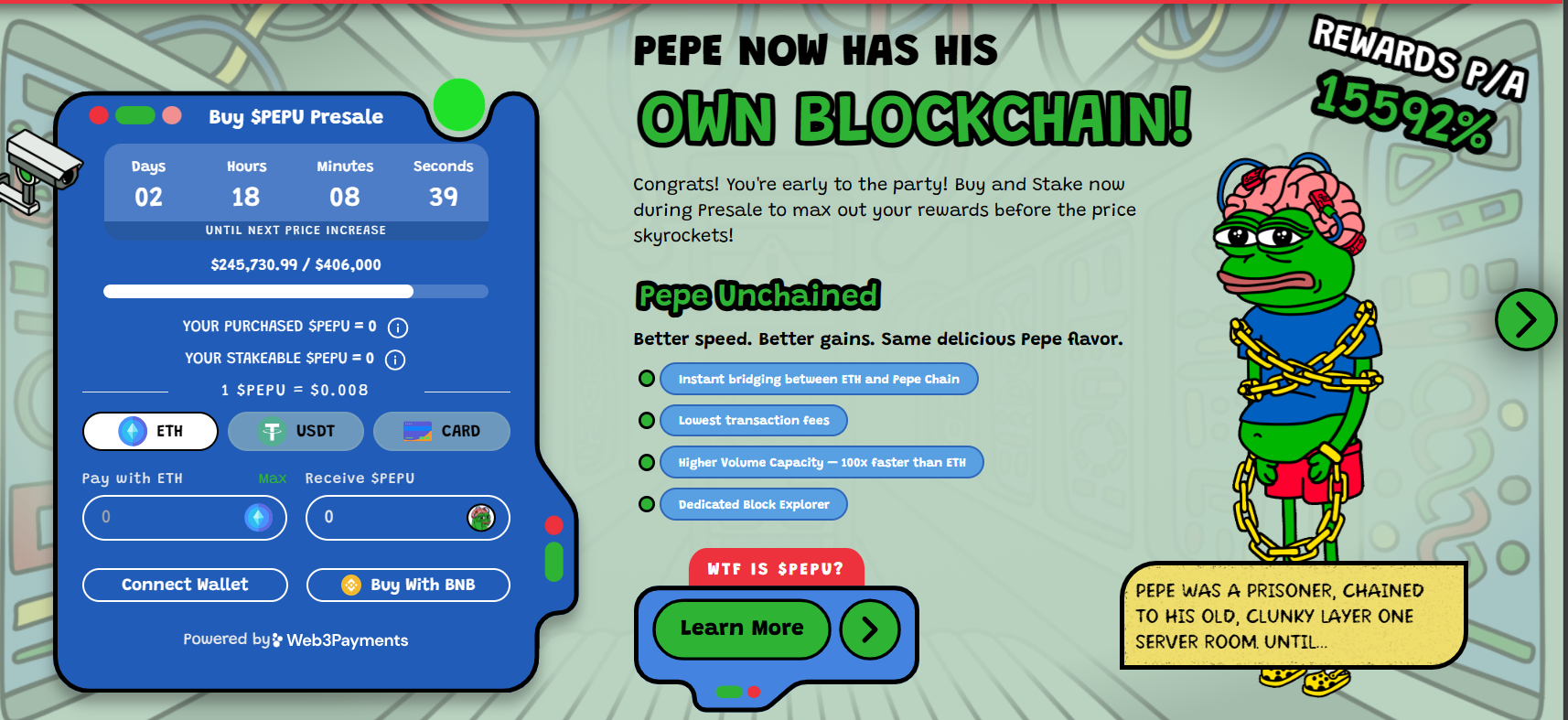The Pepe Unchained presale homepage