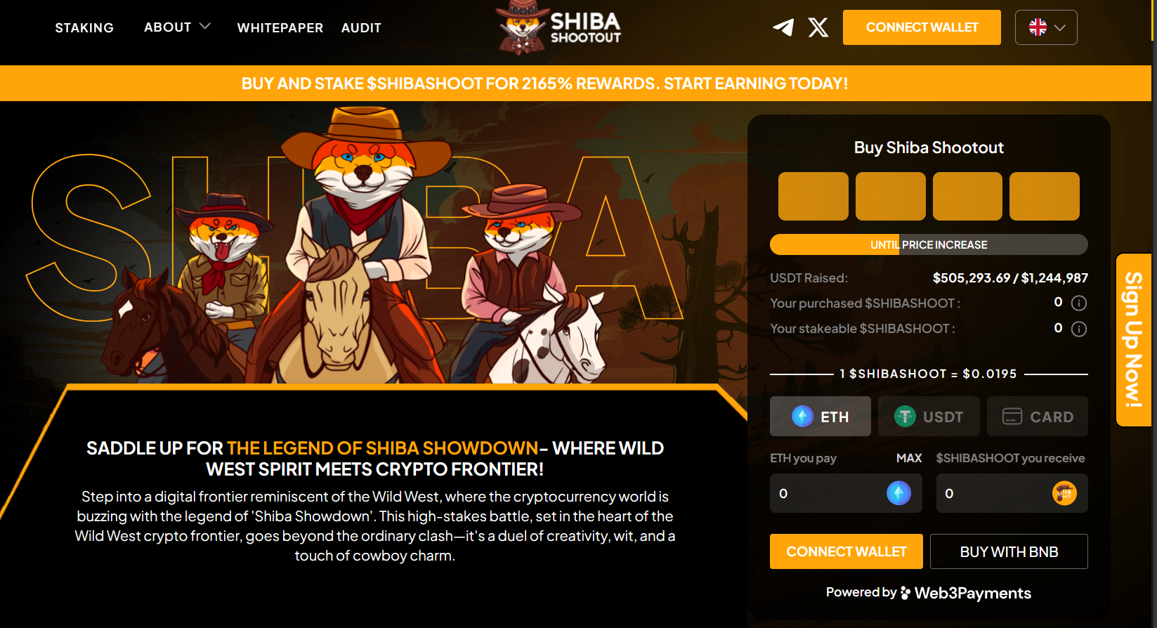 Shiba Shootout presale homepage