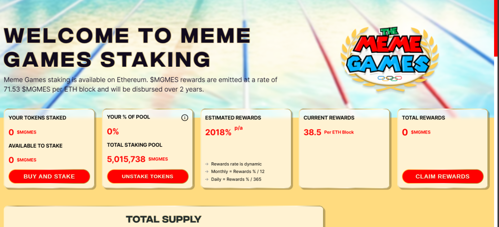 The Meme Games staking pool dashboard