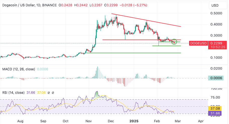 dogecoin (doge) drops alongside other meme coins below critical support