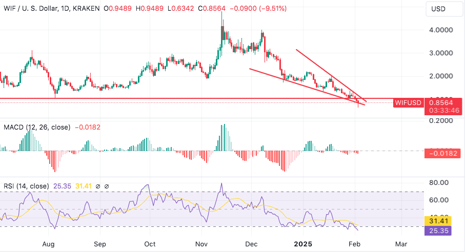 dogwifhat wif token shows no signs of recovering from downtrend