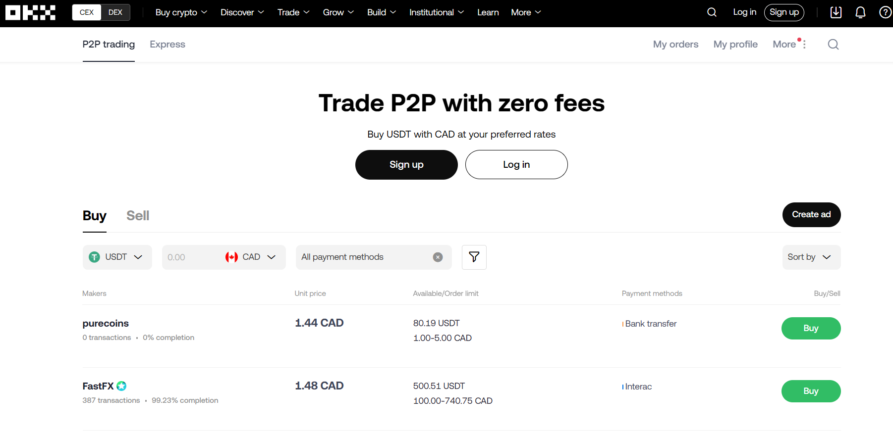 OKX P2P trading