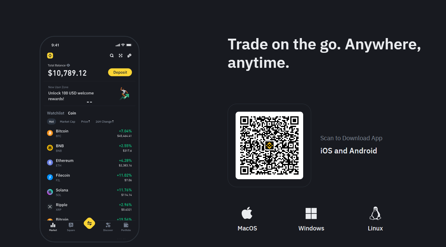 Binance web homepage