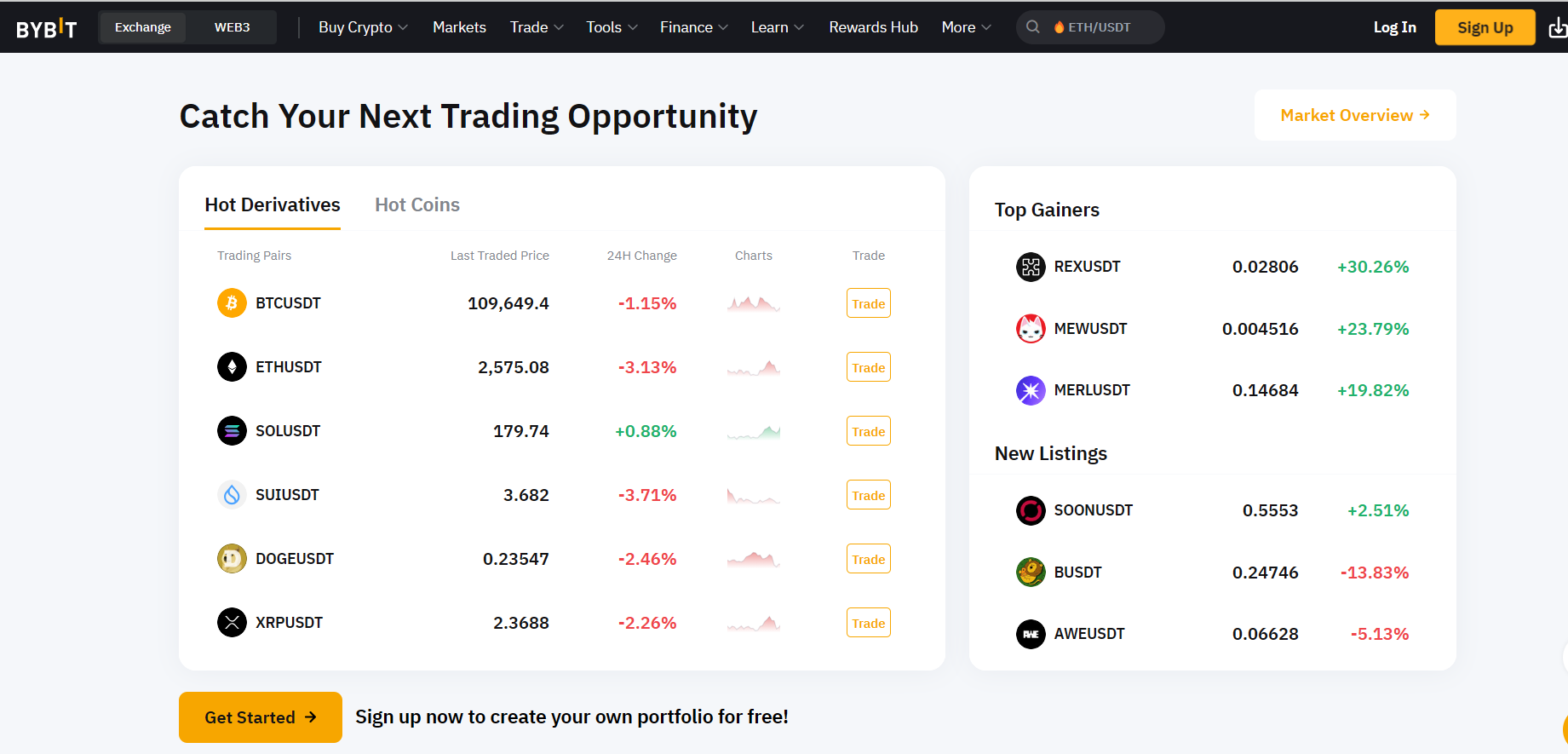 Bybit web homepage