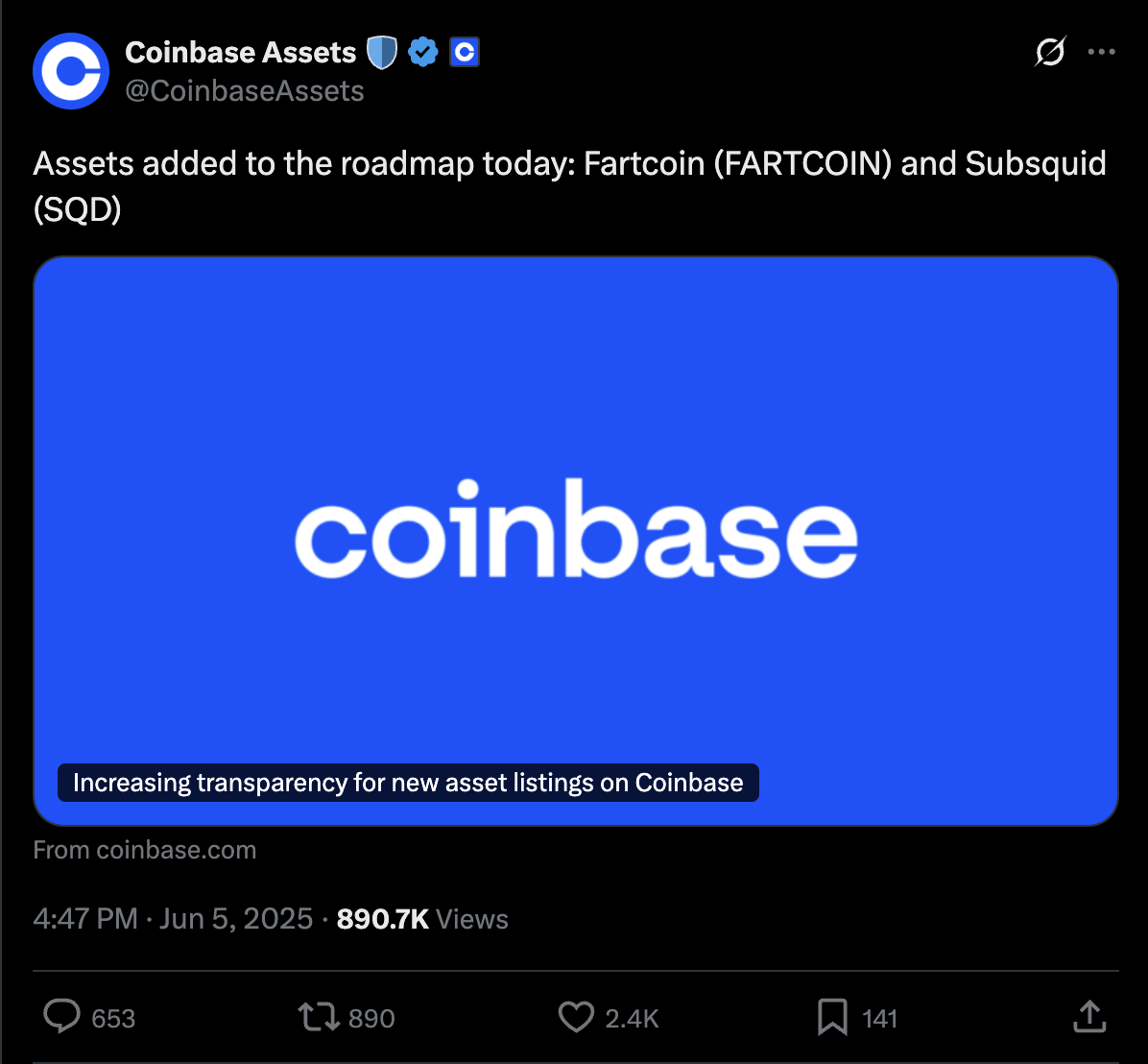 coinbase could list fartcoin