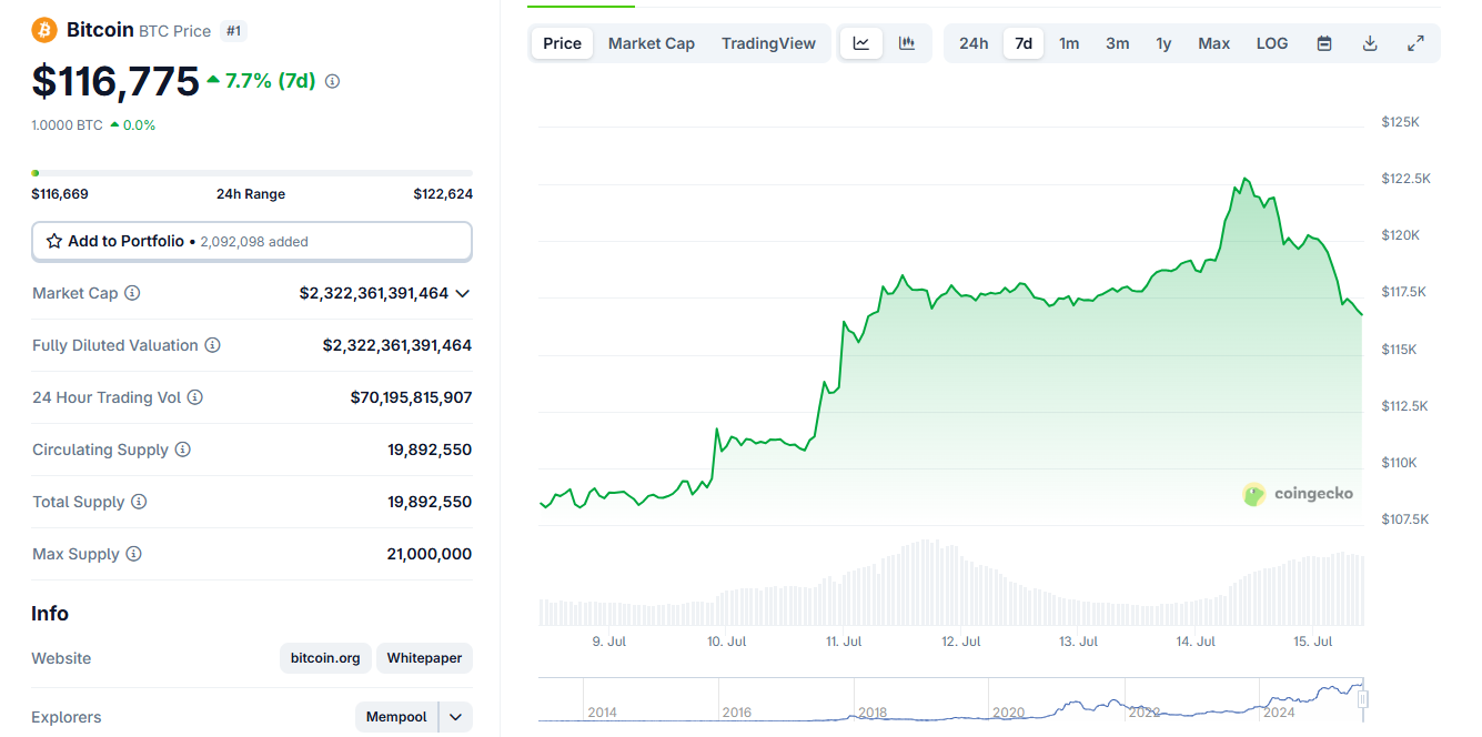 Bitcoin Price Drops 5%