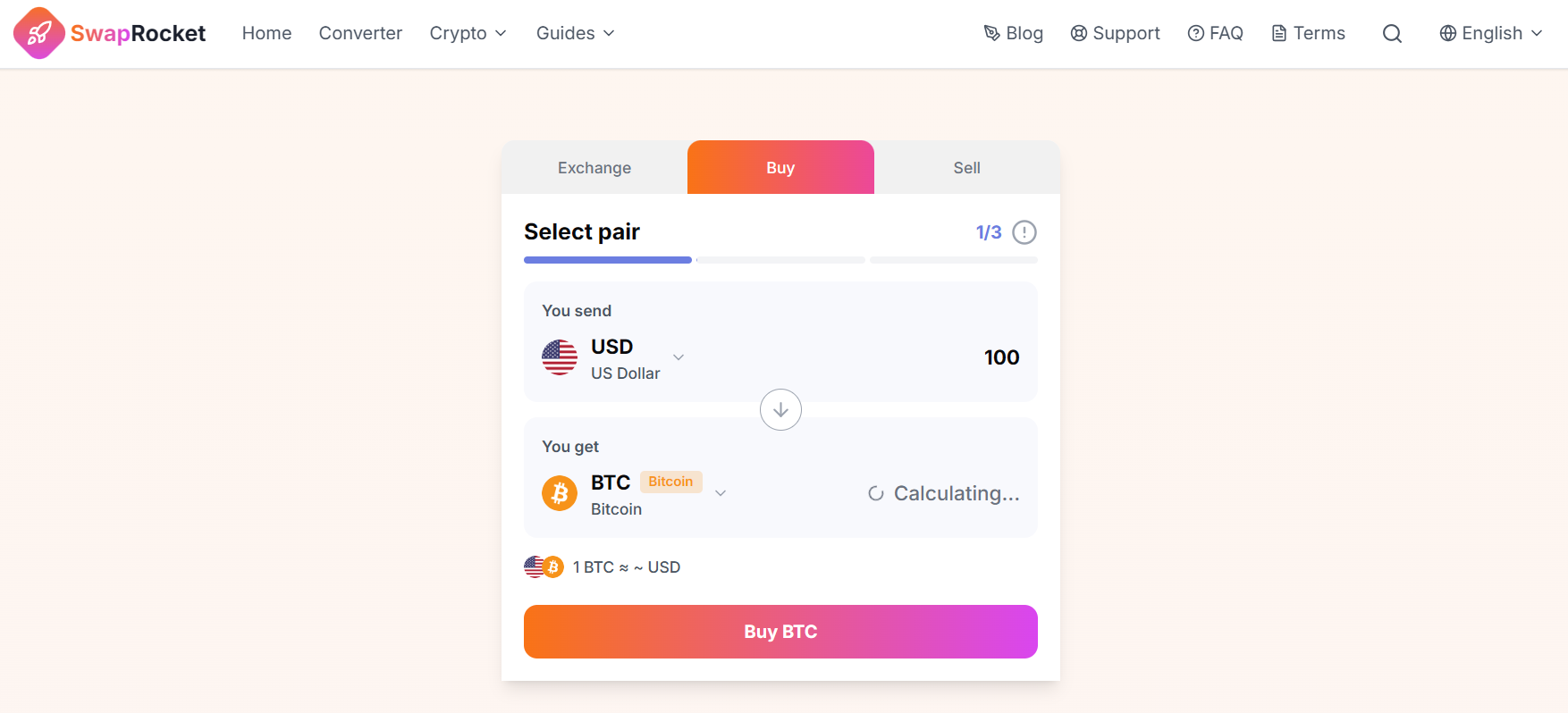 SwapRocket exchange to buy Bitcoin with no verification