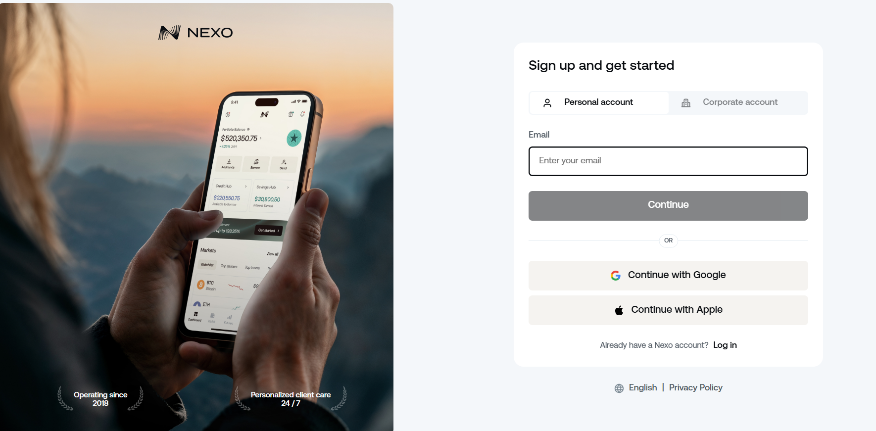 Nexo new account registration