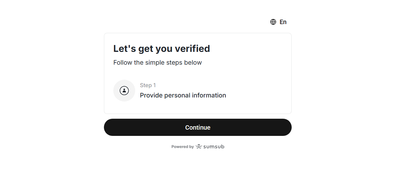 Verification page on Weex