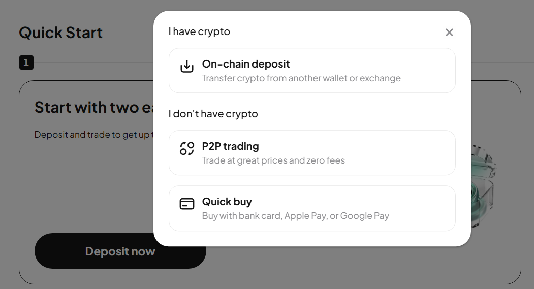 Deposit options on Weex