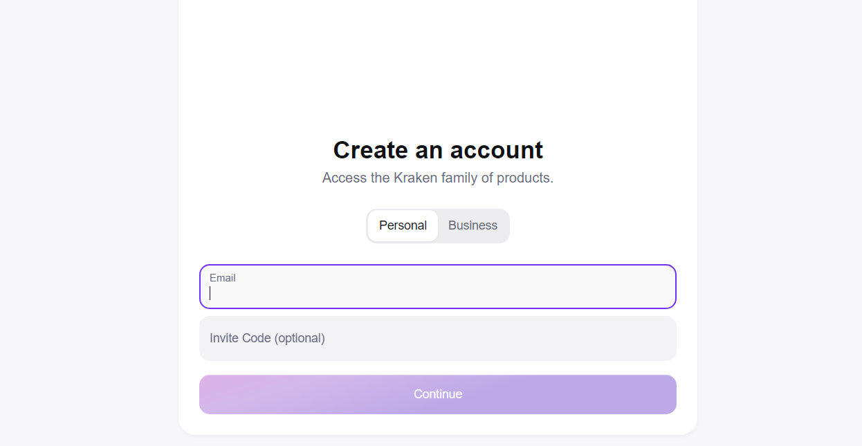 Kraken registration page