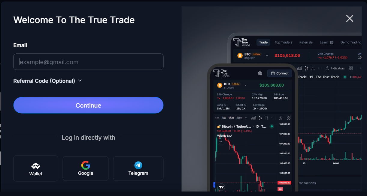 The True Trade sign-up page