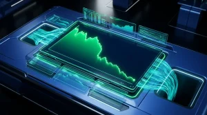 Bitcoin price chart descending amid Treasury liquidity drainage in futuristic trading environment
