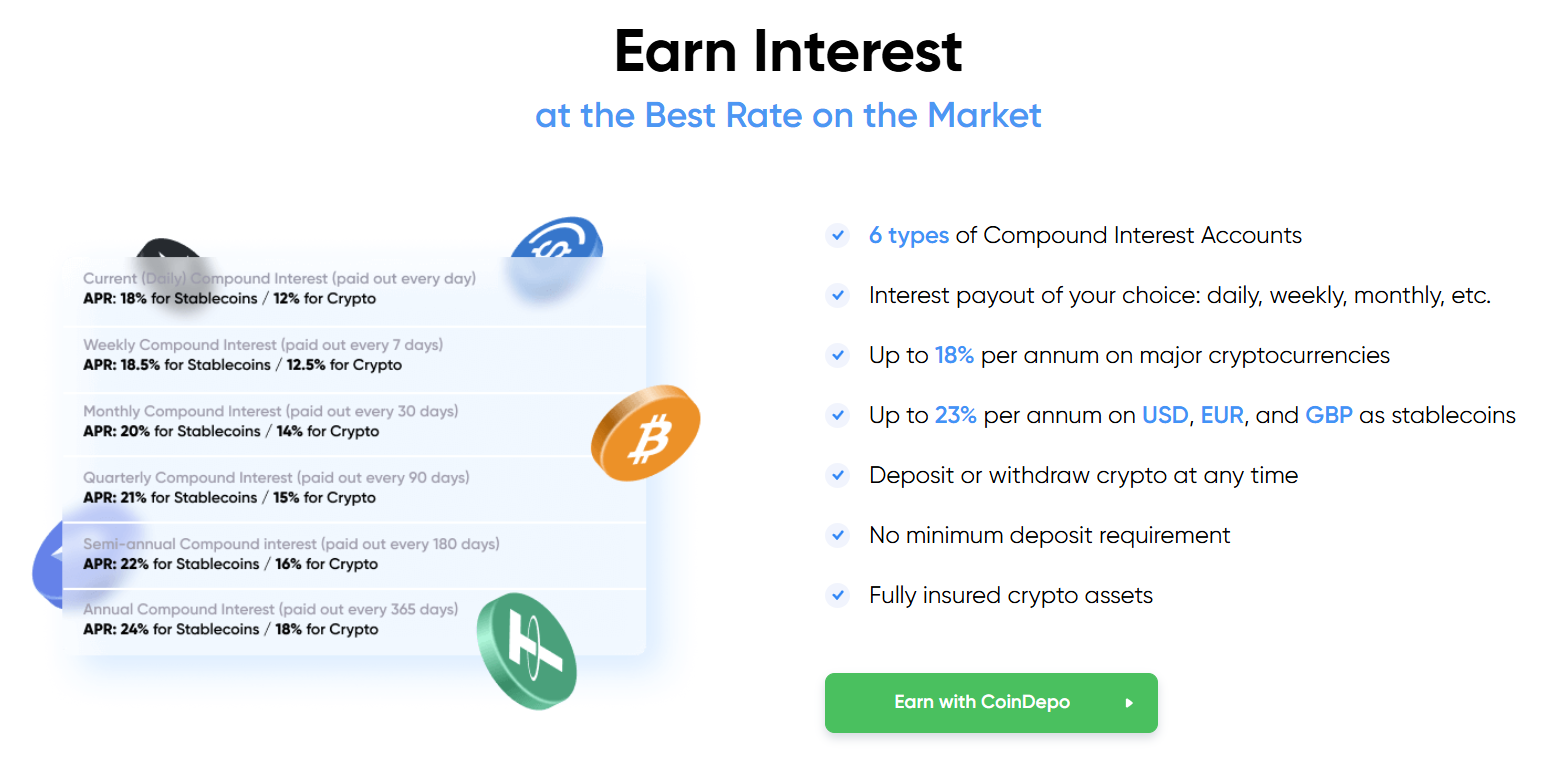 CoinDepo interest earning options