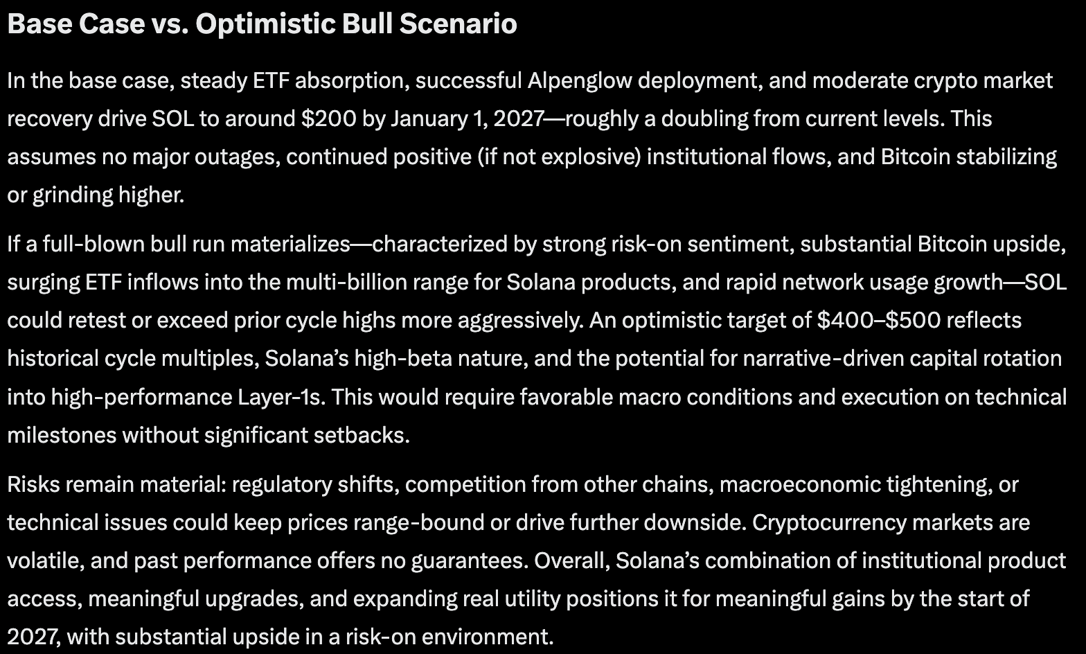 Microsoft Copilot AI predicts that SOL could go as high as $400 by the start of 2027, if certain market conditions align