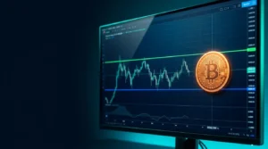 Bitcoin price consolidating between technical support and resistance levels in a futuristic trading interface