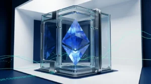 Faceted Ethereum-inspired asset in an institutional vault, symbolizing BitMine’s large ETH position and crypto bull thesis