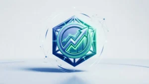 Futuristic tokenized stock asset connecting blockchain network paths in a clean crypto trading lab