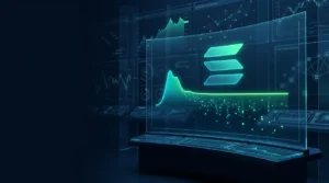 Abstract Solana ETF market visualization showing cooling momentum and a narrow weekly gain