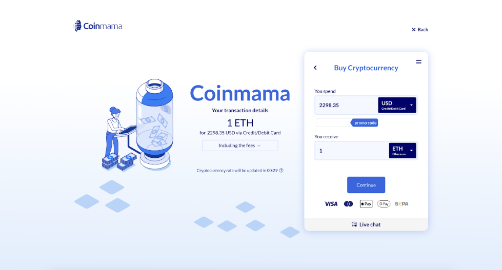 看看 Coinmama 上的加密货币购买屏幕