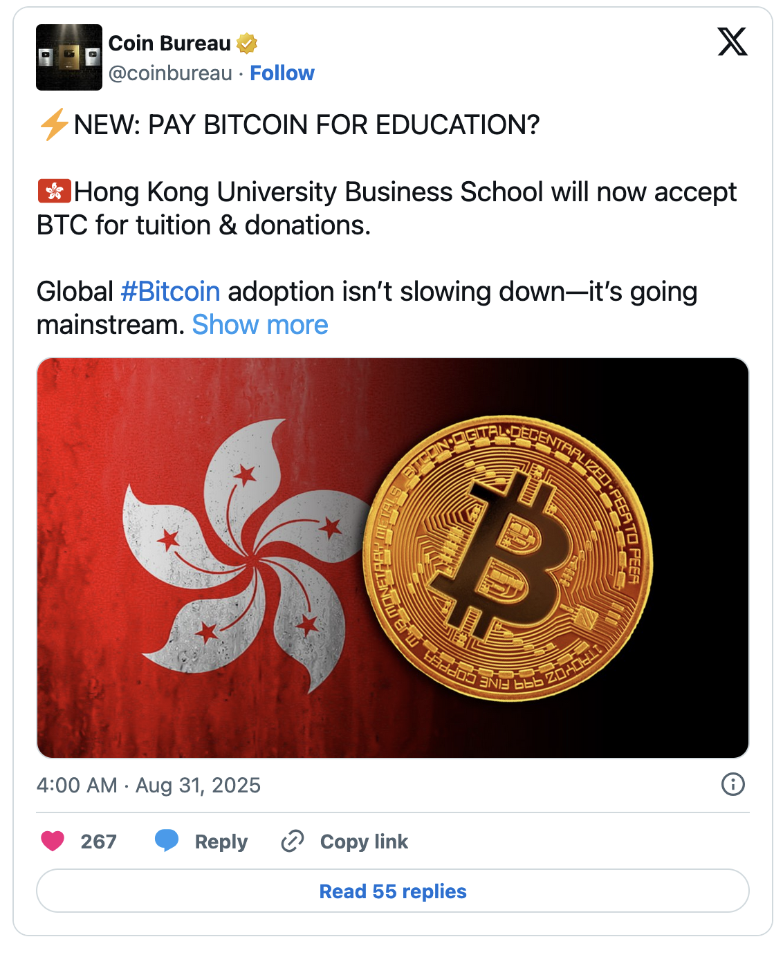 香港大学将接受比特币支付学费及捐款