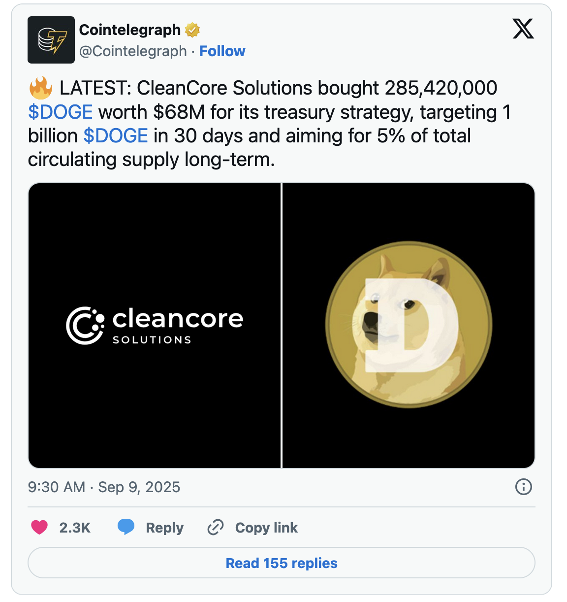 狗狗币价格预测：DOJE ETF推出与CleanCore DOGE金库行动