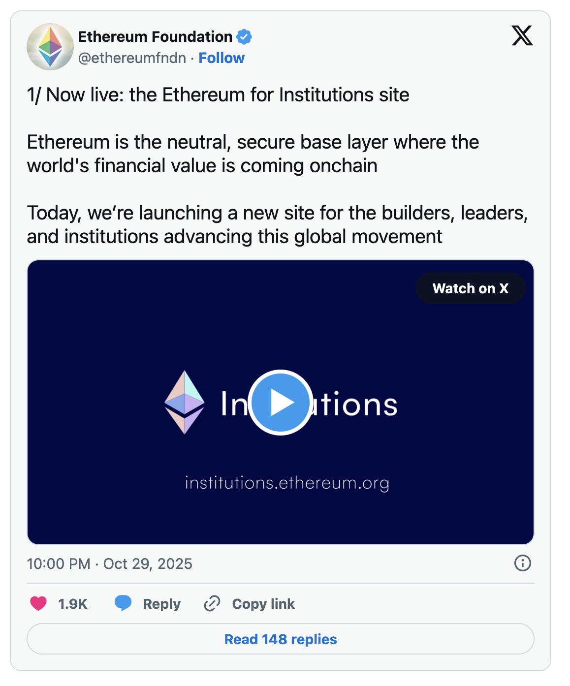 以太坊基金会推出「以太坊企业门户」以推动机构采用